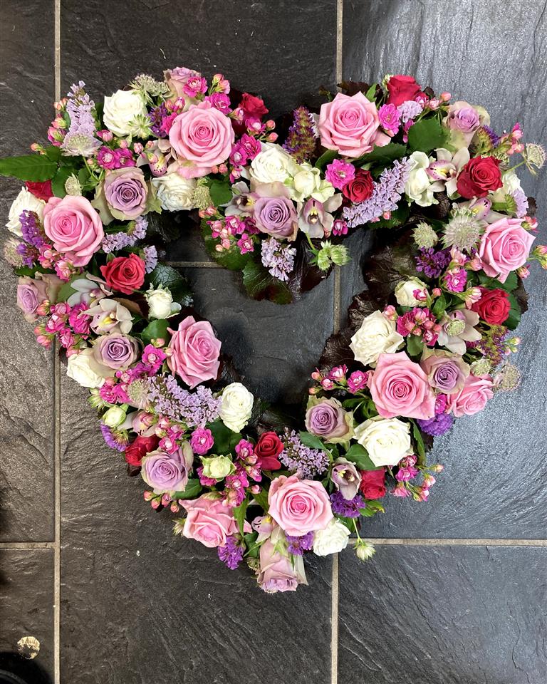 pink open heart funeral tribute